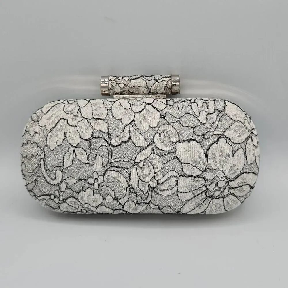 ELegant silver floral lace evening clutch